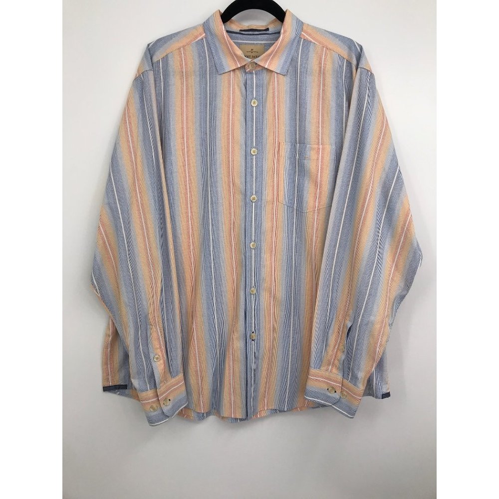 Tommy Bahama Mens Striped Button Down Cotton Shirt Blue Orange XL